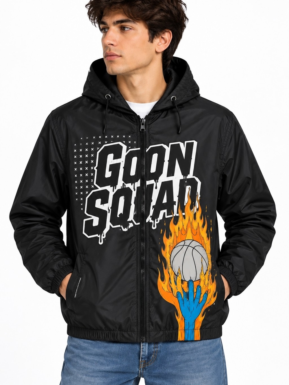 Looney Tunes Members Only Men's Small Goon Squad Hooded Jacket Black Quilted